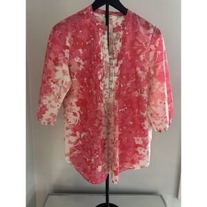 Liz Claiborne Floral Pintuck Tunic Blouse Pink Cottagecore Boho S